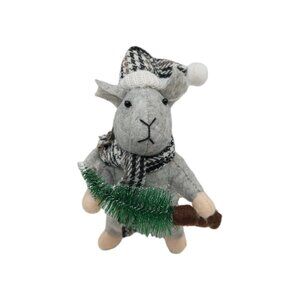 Mouse Gray Wool Felt Christmas Ornament Wearing Hat Scarf